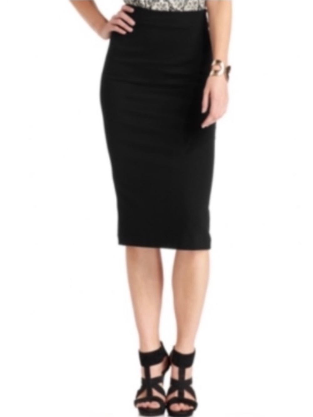 Vince Camuto Ponte Pencil Skirt Black Stretch Elastic Waist Size XS